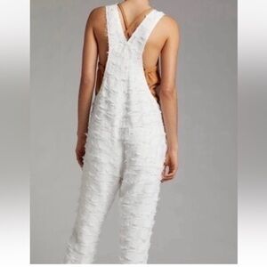 Anthro PORRIDGE White Textured Overalls S Lined Eyelash Fringe Femme‎ Scandigirl